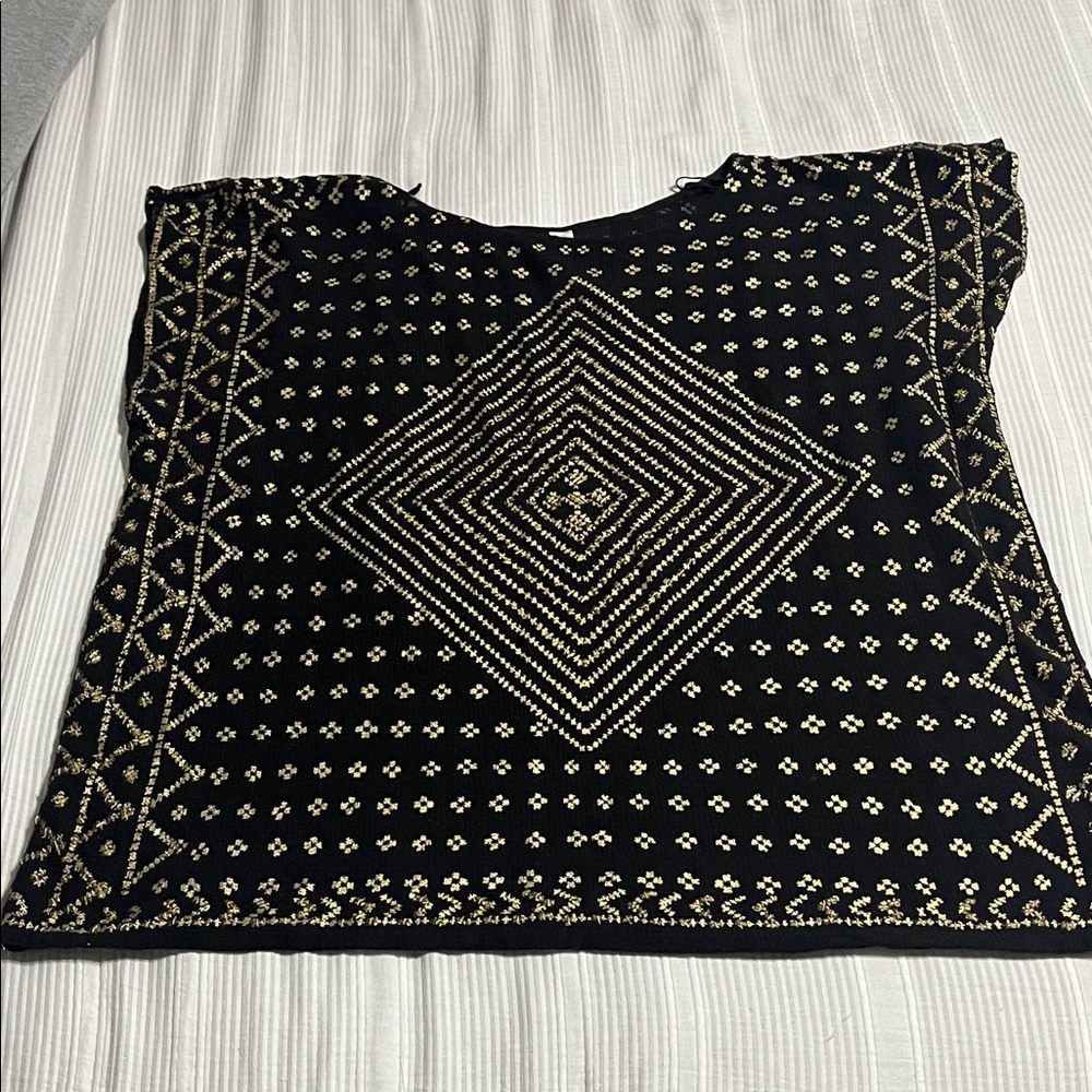 Free People Black and Gold Geometric Blouse - Picture 1 of 6